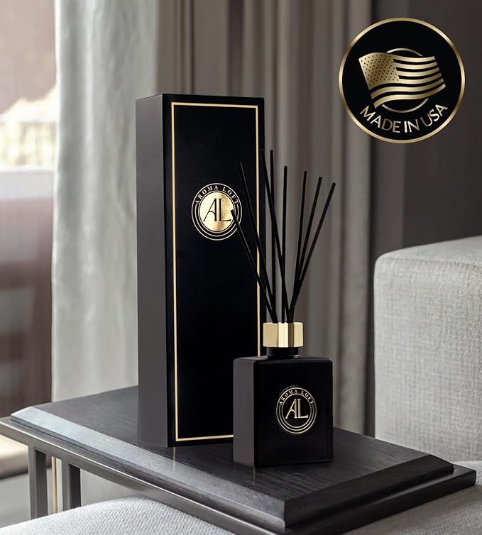Fresh Linen Reed Diffuser Set - Oil Room Scent Sticks - Non-Toxic Bathroom Diffuser with 5oz Oil - Black Reed Diffusers for Home & Office - Elegant Scented Sticks for Desk