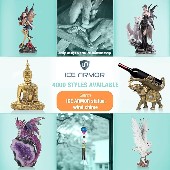 ICE ARMOR 5.5" H Blue Dragon Guarding Faux Crystal Cave Backflow Incense Burner with LED Light Faux Gemstone Incense Holder Statue Sculpture Ornament Decoration Home/Room Decor Ideas