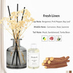 Brakula Reed Diffuser Set, 6.09 fl oz (180 ml)- Fresh Linen with 8 Reed Sticks, Home Fragrance Reed Diffuser for Bathroom Shelf Decor