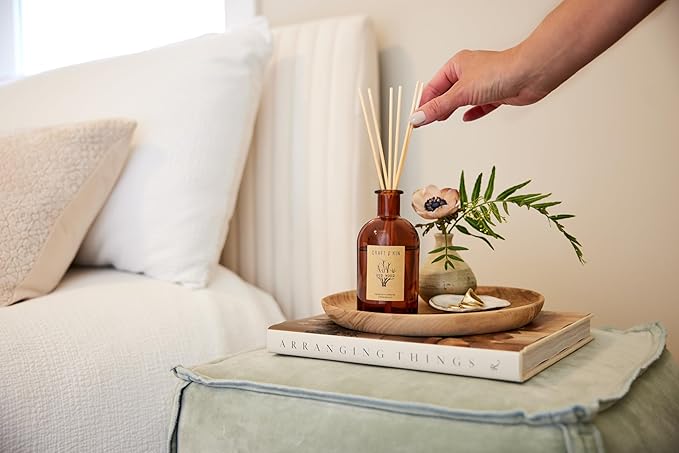 Craft & Kin Oud Wood Diffuser Reed Diffuser | All Natural Essential Oil & 8 Rattan Scent Sticks | Reed Diffusers for Home, Bathroom | Long Lasting Home Fragrance in Amber Glass, 5.75oz