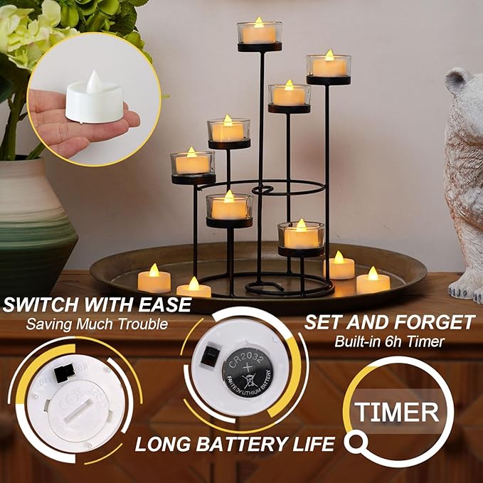BEICHI 24 PCS Flameless TeaLights Candles with Timer, 6 Hour On and 18 Hour Off Cycle, Battery Operated LED Tea Lights Flickering Votive Candles Warm Yellow Light