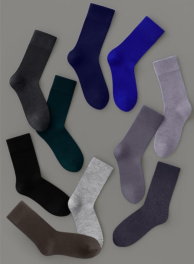 Hugh Ugoli Men's Cotton Dress Socks for Business & Trouser, Thin & Seamless Crew Socks, 4 Pairs with Gift Box, Shoe Size 8-12