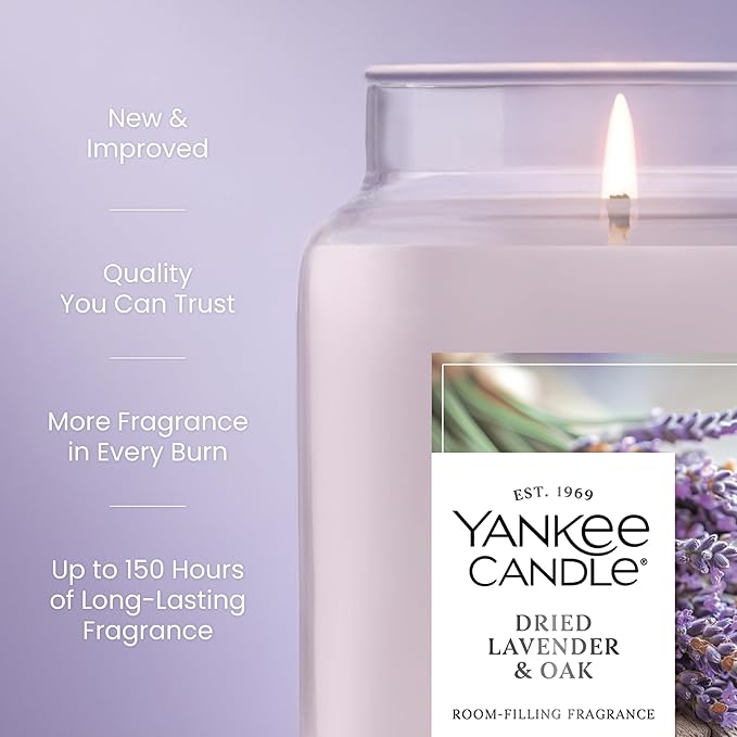 Yankee Candle, Dried Lavender & Oak Fall Scented Candle, 22oz Large Jar with up to 150 Hour Burn Time