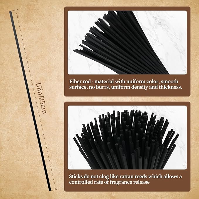 130Pcs Reed Aromatherapy Sticks - 10 Inch Black Fiber Reed Sticks, Aromatherapy Stick Refills for Home and Office - Reed Essential Oil Sticks for Aromatherapy Diffusers