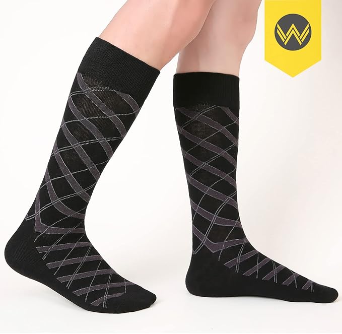 WANDER Men's Dress Socks Cotton Thin Classic Lightweight Socks 6/8 Pairs Solid & Patterned Soft Breathable Socks