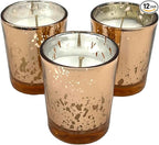 Mister Candle Pine Scented Holiday Votives Candles, Scented in Mini Artisan Rose Mercury Jars, Christmas Candles with Pine Mistletoe Essential Oils Hade Made in USA, 15 Hr Burn Time (Set of 12)