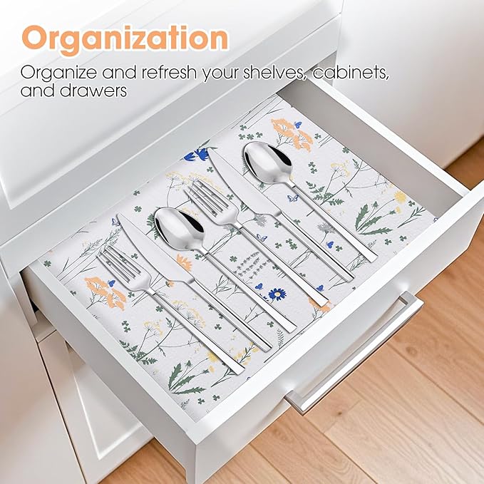 Drawer and Shelf Liner, Non-Slip Kitchen Cabinet Liners Non-Adhesive Thick Strong Grip Waterproof Washable Mats Protect Dresser ShelvesCabinets, Flower, 12 in X 20 FT