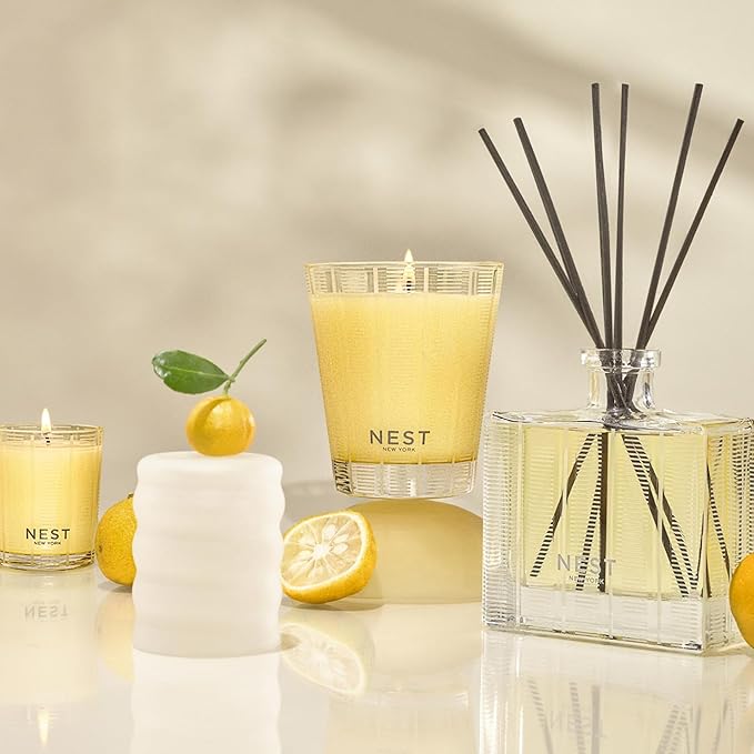NEST New York Reed Diffuser, Sunlit Yuzu & Neroli - 5.9 fl oz - Fragrance for Up to 90 Days - Reusable, Refillable Glass Holder - Includes 8 All-Natural Reed Sticks - Flame Free