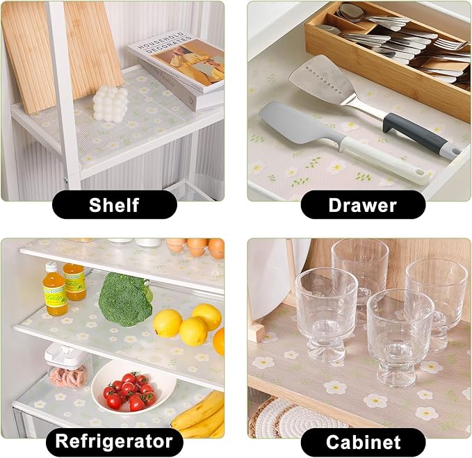 Cooyes Shelf Liner – Premium Non-Adhesive Cabinet & Drawer Liner for Kitchen – Waterproof Shelf Paper with Modern Pattern – Durable EVA Cabinet Mat – Easy to Cut