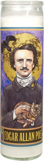 The Unemployed Philosophers Guild Edgar Allan Poe Secular Saint Candle - Unscented 8 Inch Tall Glass Prayer Votive, Made in The USA, Vegetarian Wax