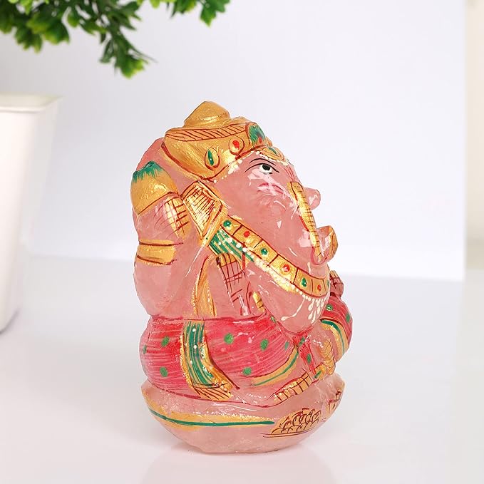 REAL-GEMS Lord Ganesha Figurines Handmade Rose Quartz Gemstone Decorative Statue Modern Home Table Decor Gifts Approximately 1280 Ct.…