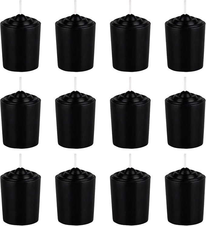 Mega Candles 12 pcs Unscented Black Votive Candles, Hand Poured Wax Candle 15 Hours 1.5 Inch x 2.25 Inch, Home Décor, Wedding Receptions, Centerpieces, Occasions, Events, Meditations, Holders