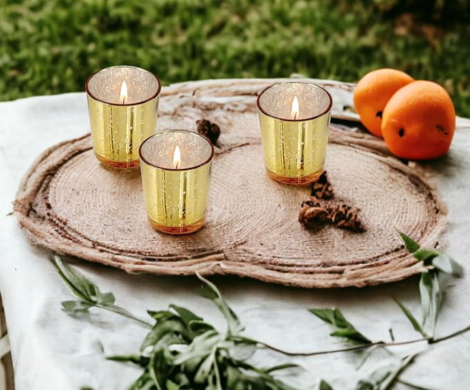 Mister Candle - Citronella Scented Gold Mercury Filled Glass Votive Candles Jar, Perfect Home Decoration, Wedding Favors Hand Poured in USA (Set of 12) (Citronella)