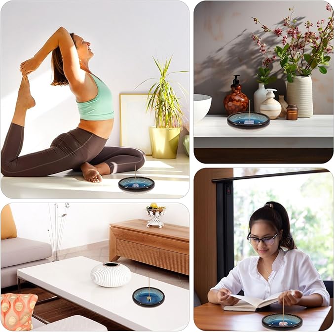 CHGCRAFT 5 Pcs 5 Style Incense Burner Holder Porcelain Incense Stick Holder Blue Japanese Style Smudge Bowl Brass Burning Meditation Accessories