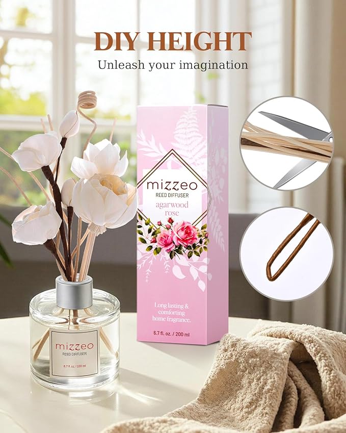 9 Pcs Reed Diffuser Sticks, Reed Fragrance Diffuser Flowers Set, Natural Rattan&Handmade Flower Refill Replacement Sticks, House Bedroom Office Decor