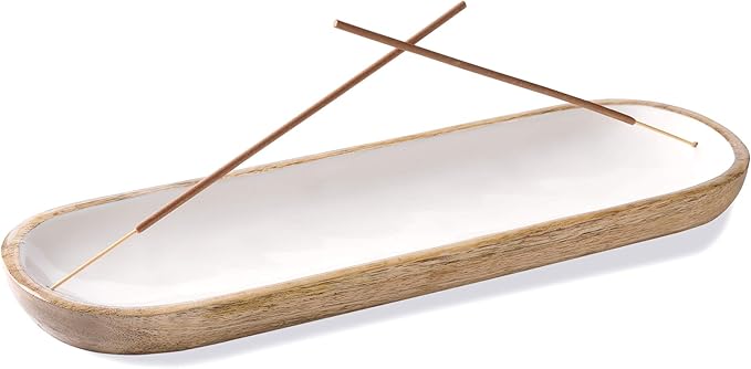 Folkulture Incense Holder for Home | Modern Incense Burner or Insence-Stick Holder for Gifts| Mango Wood Incense Tray Trough for Sticks 12 x 4 Inches, White