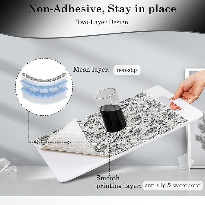 Drawer and Shelf Liner, Non-Slip Kitchen Cabinet Liners Non-Adhesive Thick Strong Grip Waterproof Washable Mats Protect Dresser Shelves Cupboard Bathroom Cabinets, Boho: Floral, 12 in X 20 FT