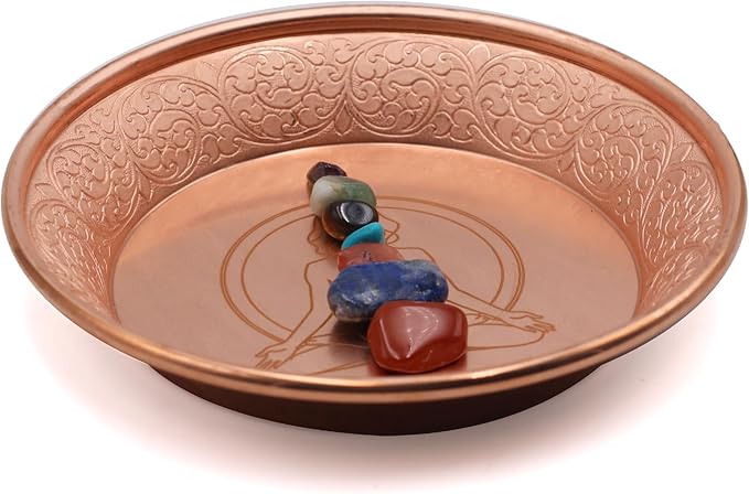 Copper Offering Prayer Ritual Bowl Plate - Great for use Meditation,Smudging, Incense,Candle Dish, Ash Catcher,Jewelry Dish （Chakra）