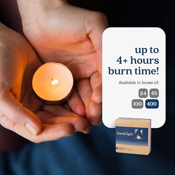 GoodLight Unscented Vegan and Paraffin-Free Tea Light Candles (400 Candles)