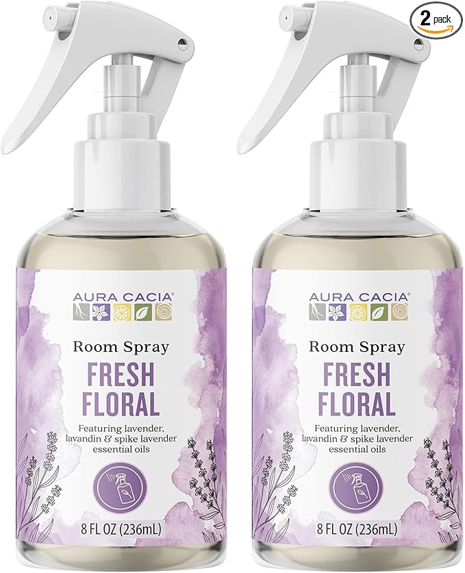 Aura Cacia Fresh Floral Room Spray 8 Fl. oz. - Light Aroma, No Synthetic Fragrances (Pack of 2)
