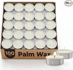 Unscented Palm Tea Lights Candles 100 Pack Bulk, 4.5 Hours Long Burning White Tea Lights,Non-Paraffin, Smokeless, Mini Tealight Votive Candles for Wedding, Christmas Lights, Party, Christmas