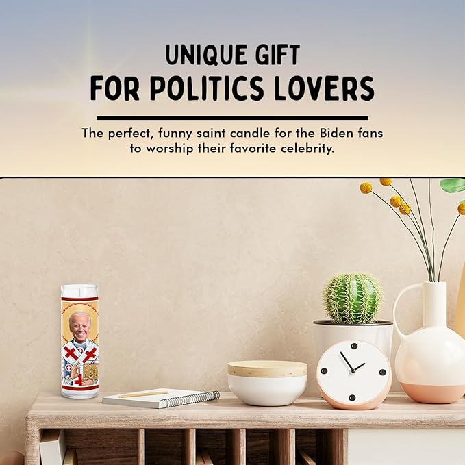 Biden Celebrity Glass Jar Candle – Unscented Handmade Soy Wax Votive Candle – Unique Gift for Public Figure Fans – Home Decor Collectible for Living Room & Office – 8 Inch