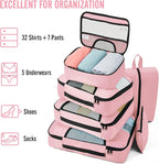 Veken 8 Set Packing Cubes for Travel Essentials, Pink Suitcase Organizer Bags in 4 Sizes, Carry-On Luggage Accessories with Large Laundry & Hanging Toiletry Bag, Must-Have for Airplane, Road Trip