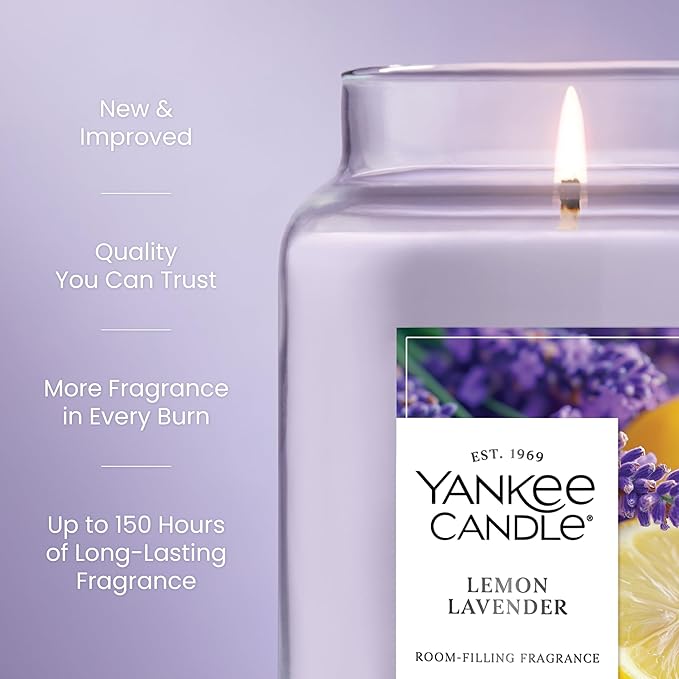 Yankee Candle Lemon Lavender Scented Candle, 22oz Large Jar with up to 150 Hour Burn Time, Giftable, Birthdays