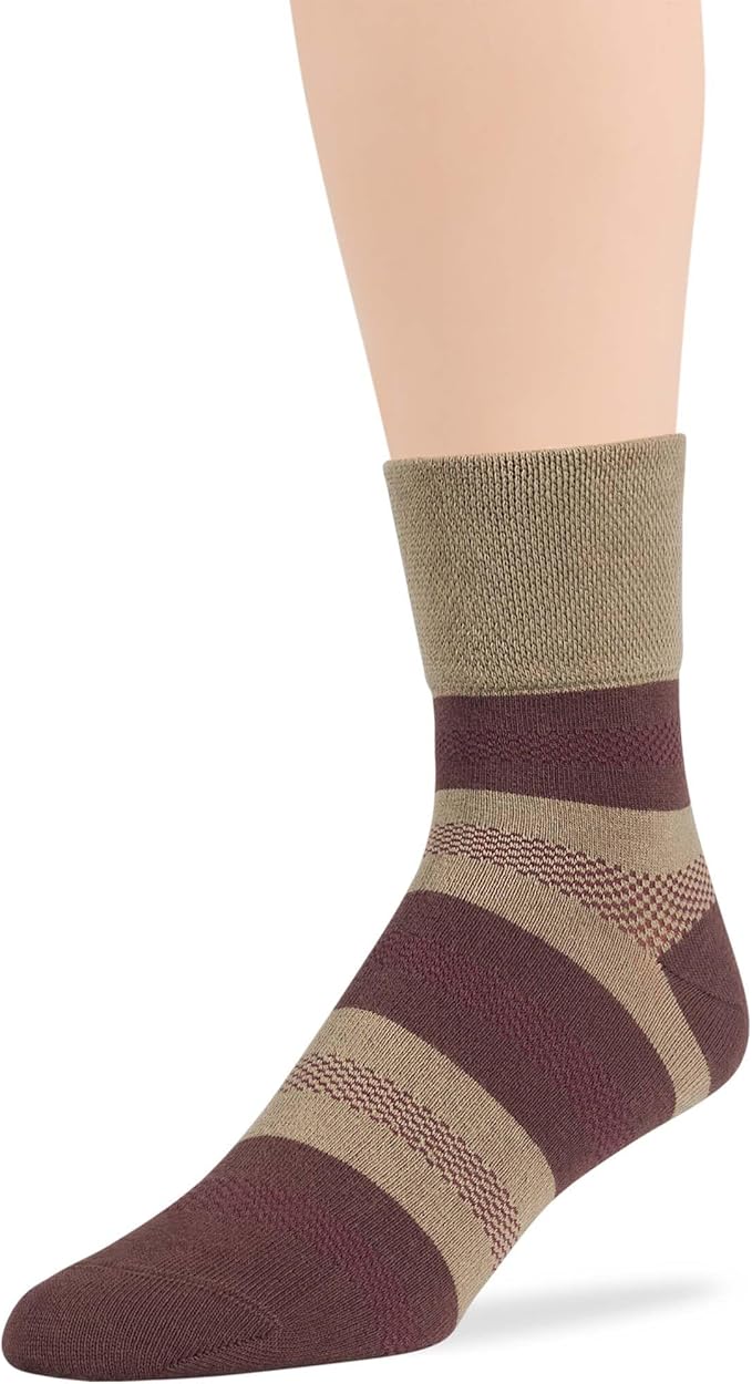 7BIGSTARS KINGDOM Men's Diabetic Loose Cotton Quarter Socks - 5 Pack - Geometric, Stripe Pattern - Sock Size 10-13 Shoe Size 9-12 L Khaki, Brown, Olive Green
