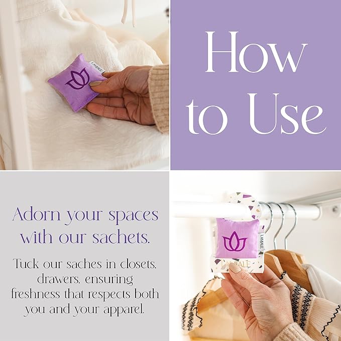 Lamiale Croatian Lavender 10 Scented Sachets for Drawers and Closets – Handmade Sachets, Natural Air Freshener, Moth Repellent, Ideal Gift for Her, Valentine's Day, Housewarming, Mother's Day.