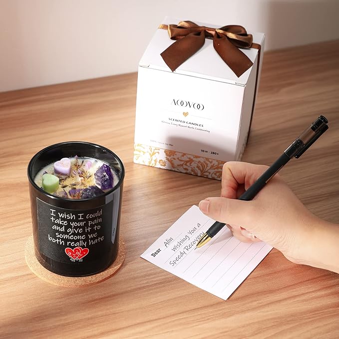 Get Well Candle with Healing Crystals - Get Well Gifts for Women After Surgery, Lavender Scented Candle, 10 oz, Black