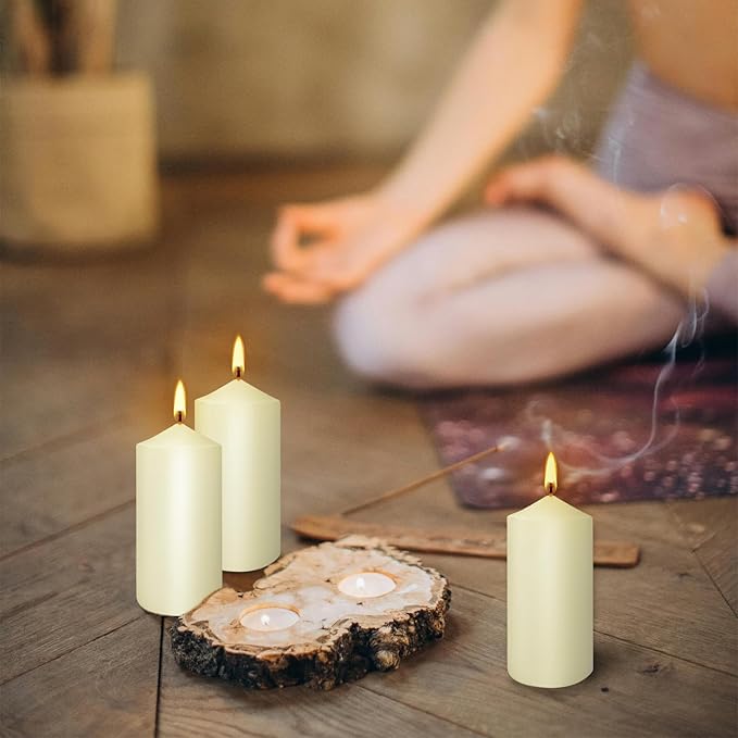Set of 20 2-inch Wide x 4-inch Tall Ivory Pillar Candles - Perfect for Creative Accompaniment for Candlelight Dinner, Home Decoration, Party, Wedding.