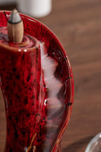 Unique Cloud Stairs Ceramic Waterfall Incense Holder, Paired with a Pack of Backflow Incense Cones. (Fambe Red)