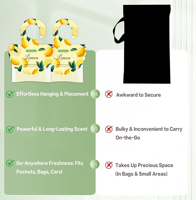 15 Packs Lemon Scented Sachets Bag for Drawers and Closets, Air Freshener for Home Fragrance Sachet, Long-Lasting Hanging Closet Deodorizer Smell Goods for House