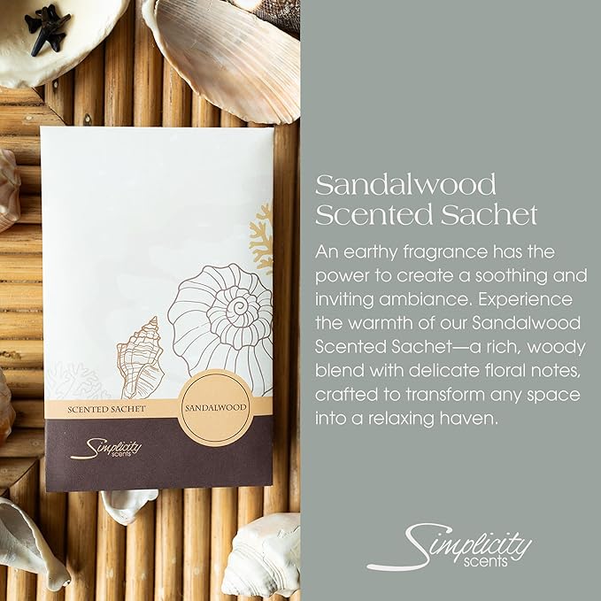 Sandalwood Scented Sachets Pack of 6, Everyday - Long-Lasting Scented Bags, Home Fragrance, Air Freshener & Deodorizer for Closet, Room, Drawer, or Cars, Made in USA