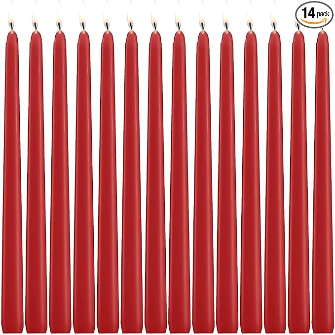 14 Pack Red Taper Candles - Taper Candles 12 Inch Dripless, Smokeless & Unscented - 10 Hours Long Burning - Hand Poured Tall Candlesticks - Ideal for Weddings, Dinner Parties, and Home Decor