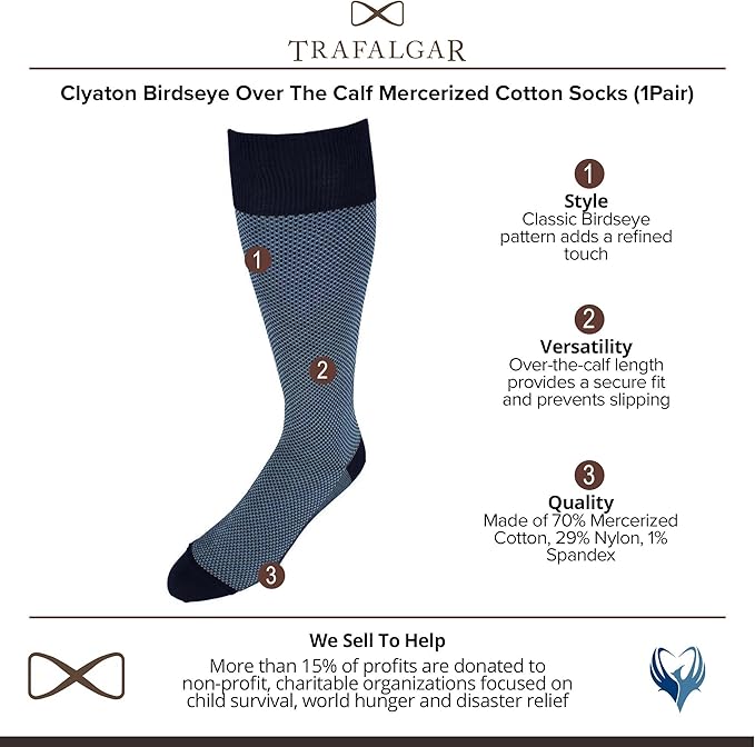 Trafalgar Men's Clayton Birdseye Over The Calf Mercerized Cotton Socks (1Pair)