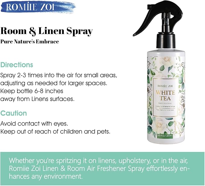 Room Spray Air Freshener Scented White Tea with Natural Plant Extract Room Fabric Spray for Home Fragrance linen Spray air Freshener - 8.5 FL OZ