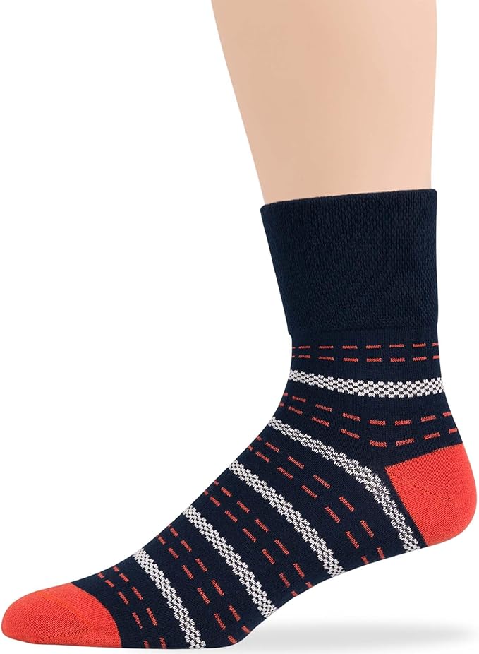 7BIGSTARS KINGDOM Men Diabetic Non-Binding Cotton Quarter Socks - 5 Pack Big Tall - Geometric, Stirpe, Dot Pattern - Sock Size 13-15 Shoe Size 12-15 XL Navy Blue, Denim Blue, Orange