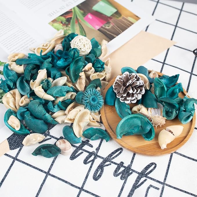 DomeStar Sea Shell Potpourri Bag, Ocean Breeze Scented Dried Flower Potpourri Bowl Filler, Turquoise Vase Filler, Home Fragrance Sachet Petal, Seashell Beach Coastal Bathroom Decor