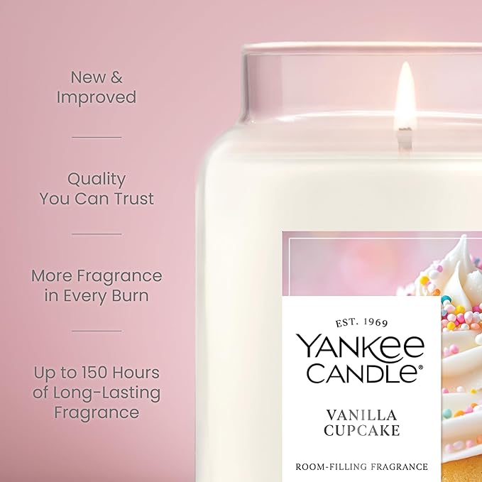Yankee Candle Vanilla Cupcake Scented Candle, 22oz Large Jar with up to 150 Hour Burn Time, Giftable, Birthdays