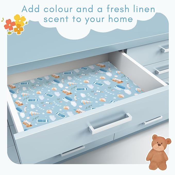 SCENTORINI Scented Drawer Liners for Dresser, Baby Powder Scent Drawer Paper Non-Adhesive, 14.3 x 19.6 Inch 6 Sheets, Shelf Liners for Bedroom Kitchen Cabinets Closet