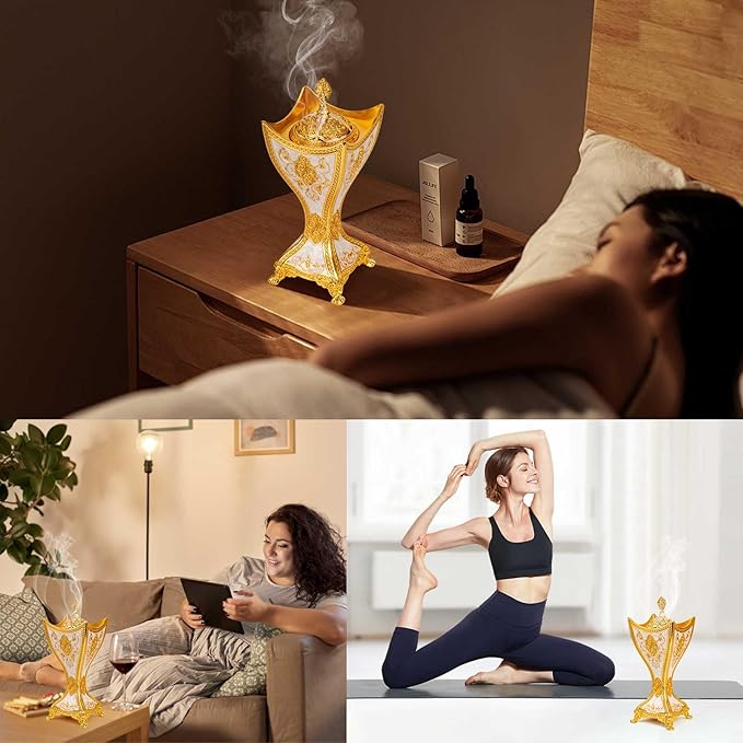 Bakhoor Incense Burner, 11Inches Charcoal Incense Burner - for Yoga, Spa Aromatherapy, Office & Home Decor, Trophy Shape (Gold)