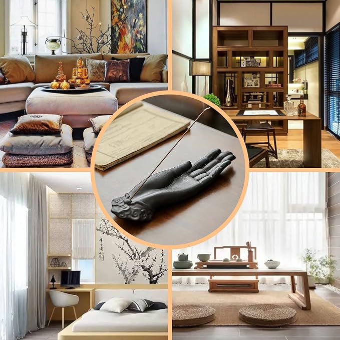 Ceramic Incense Holder for Sticks - Incense Burner Holder Zen Decor with Buddha Hand Design Protection from Evil - 10.2" L X 2.5" W X 1.2" H