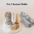 4 in 1 Incense Holder, Ceramic Incense Stick and Palo Santo Holder,Sage Holder for Burning- 5.5" Ceramic Ash Catcher Tray for Meditation and Yoga Room (White Sand)