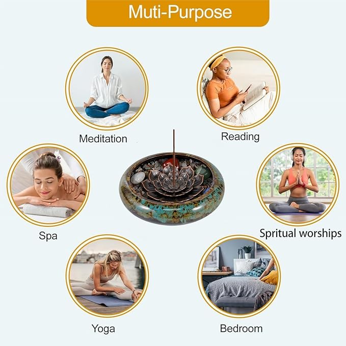 Incense Stick Holder - Blue Ceramic Incense Burner， Crystal Lotus Incense Holder, Incense Burner for Cone, Coil, Sage Cones, Frankincense, and Palo Santo