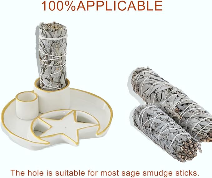 Incense Holder,4 in 1 Palo Santo Holder for Burning Sage and Sticks,5.9" Ceramic Incense Burner,White Candle Holder Ash Catcher Tray for Meditation Home Zen Decor Gift