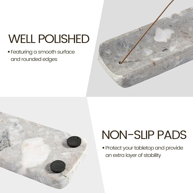 Koville Marble Incense Holder, Incense Holder for Sticks, Incense Sticks Holder Ash Catcher for Meditation Yoga SPA, Natural Stone Incense Burner, Home Table Decor (Grey)