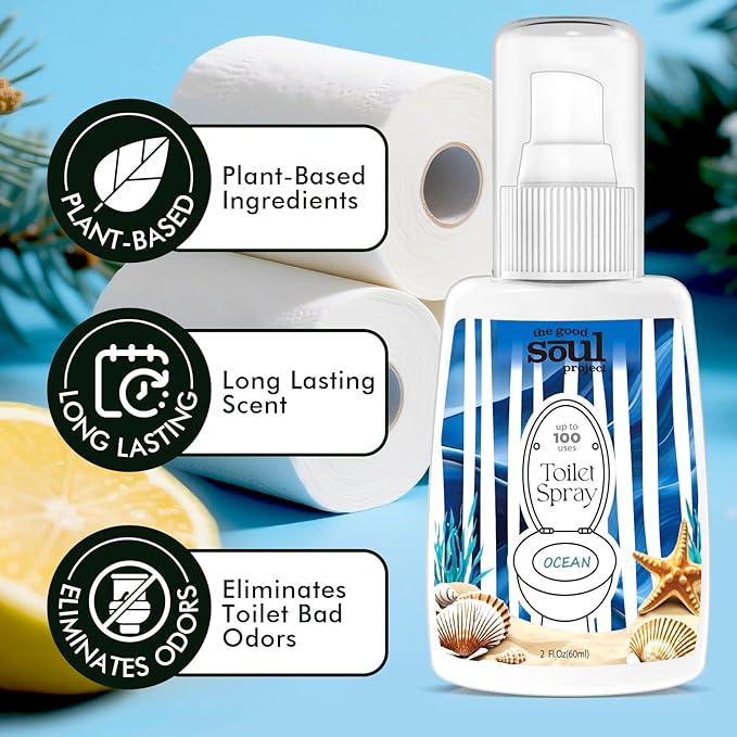 Toilet Spray, Ocean Scent, Eliminates Bathroom & Toilet Odors, Travel Size Air Freshener Spray, 2 Fl.Oz(2 Pack)