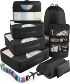 Veken 10 Set/8 Set Packing Cubes for Travel Essentials, Suitcase Organizer Bags in 4 Sizes, Carry-On Luggage Accessories with Large Laundry & Toiletry Bag, Must-Have for Airplane, Road Trip & Camping